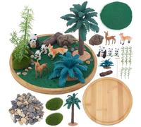 WEBEEDY Japanese Zen Garden for Desk,Desktop Panda Theme Mini Zen Garden Kit with Sand,Artificial Trees,Animal Decorative Ornaments for Home Room Office Decor,5.9 Inch/15 cm Round Tray