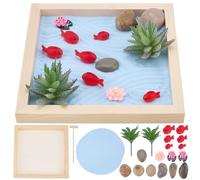 WEBEEDY Japanese Zen Garden Kit for Desk, Fish Lotus Pond Mini Zen Sand Garden Desktop Accessories Gift for for Adult Home Room Office Decor,15 cm Round Tray