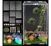 WEBEEDY Jumping Spider Enclosure Kit DIY Insects Habitat Praying Mantis Terrariums Acrylic Small Reptiles Terrarium with Luminous Mushrooms, Water Feeder, Complete Habitat Decor, Jumping Spiders House