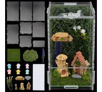 WEBEEDY Jumping Spider Enclosure Kit DIY Insects Habitat, Small Reptile Terrarium Praying Mantis Terrariums Acrylic Terrarium with Complete Habitat Decor for Jumping Spiders & Insects, 8x8x15cm