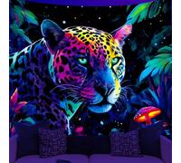 WEBEEDY Jungle Leopard Blacklight Tapestry UV Reactive Black Light Animal Posters Wall Hanging Home Decor for Bedroom Living Room Dorm Wall Art Party Backdrop, 150x130 cm