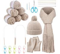 WEBEEDY Knitting Kit for Beginners Adults, Hat Scarf Glove Knitting Starter Kit Complete Beginners Knit Kit with Yarn, Knit Needles, Easy to Follow Instruction for Crocheting Accessories Lovely Gift