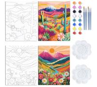 WEBEEDY Landscape Pre Drawn Canvas 8x10 Inch DIY Coloring Pre Stretched Canvas Painting for Adults Sip and Paint Party Supplies Christmas Date Night Party Favor,2 Pack 20x25cm(Scenery)