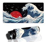 WEBEEDY Large Gaming Mouse Pad for Desk, Japanese Sea Wave Keyboard Pad with Non-Slip Base Extended Big Mouse Mat for PC Computer Laptop Work Home Office Decor, 80x40 cm