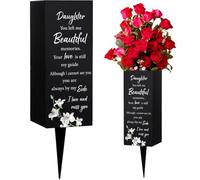 WEBEEDY Lily Flower Daughter Memorial Vase Grave Vases with Spike, Metal Cemetery Decorations for Grave, Garden, Yard, Sympathy Memorial Gifts for Loss of Daughter, 1 Pc, 8x20cm