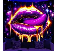 WEBEEDY Lips Black Light Tapestry UV Reactive Glowing Lip Neon Wall Hanging Tapestries Aesthetic Posters Glow In The Dark for Dorm Living Room Home Photo Shoot Prop Party Decor (150x130cm)