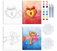 WEBEEDY Lock and Key Pre Drawn Canvas Couples Sip and Paint Canvas Painting Kit,8x10 Inch Heart Paint Art Set with Outline Canvas for Adults Date Night Valentine's Day Paint Party,2 Pack 20x25cm