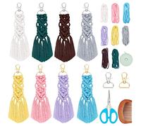 WEBEEDY Macrame Kit 8 Sets Macrame Keychain Boho Keychains Macrame Cotton Cord 3mm DIY Kits Keychain Accessories for Adult Macrame Keychain Supplies with Tassels for Car Key Purse Bag Christmas