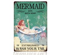 WEBEEDY Mermaid Sign for Bathroom Decor Cute Mermaid Vintage Tin Sign Metal Signs Retro Sign, Mermaid Go Bath Soap, Wall Art Hanging Decor for Bathroom Coffee Bar Garage, 20x30cm/7.9x11.8''