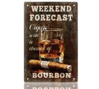 WEBEEDY Metal Bar Sign Bourbon and Cigars Wall Decor Vintage Tin Sign for Man Cave,Retro Look Wall Poster Plaque for Club Pub Garage Lounge Room Decor Gift for Bourbon Lovers, 20x30cm