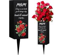 WEBEEDY Metal Cemetery Vase with Spike for Grave, Memorial Flower Holder with in Loving Memory Sign, Gravesite Decorations for Mom (8x20 cm)