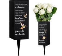 WEBEEDY Metal Cemetery Vases with Spike, Forever in Our Hearts Memorial Grave Vases Hummingbird Pattern Grave Decorations for Cemetery, Sympathy Gifts for Loss of Loved One,Mon Dad Brother, 1pc,8x20cm