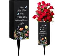 WEBEEDY Metal Sister Memorial Cemetery Vases with Spike, In Loving Memory Memorial Vase Grave Flower Holder Cemetery Decoration Funeral Condolences Gift for Loss (Butterfly Floral), 1pc, 8x20cm