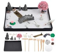 WEBEEDY Mini Meditation Zen Garden Kit for Desk Decor, Mini Desktop Sand Tray Kit Japanese Tabletop Rock Sand Garden for Home Office Calming & Relaxing Christmas Birthday Gift, 8.3x6.2 Inch