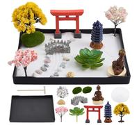 WEBEEDY Mini Meditation Zen Garden Kit Meditation Rock Sand Garden Desktop Relaxation Decor with Tray, Buddha, Tree, Sand, Rakes for Home Office Desk Relaxation Decor Gift, 21x15.7 cm