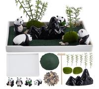 WEBEEDY Mini Zen Garden Kit DIY Panda Sand Tray Kit for Desktop Sandbox,8"x4" Crafted Meditation Rectangle Tray Miniature Meditation Stone Ornaments Japanese Office Home Desktop Relaxation Decor