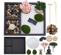WEBEEDY Mini Zen Garden Kit for Desk, Buddha Statue Japanese Mini Sand Box Set DIY Desktop Meditation Set Includes Sand, Rake for Home Office Desk Yoga Zen Decor Spiritual Gift, 21.5x17.3 cm
