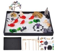 WEBEEDY Mini Zen Garden Kit for Desk, Complete Life of Tree Themed Desktop Sand Garden Set Tabletop Sandbox Tray for Home Office Decor Meditation Relaxation Christmas Birthday Gift, 8.3x6.2 Inch
