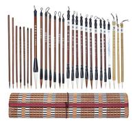 WEBEEDY Mixed Sizes Chinese Calligraphy Brush Set with Roll up Bamboo Brush Holder, Watercolor Brushes Chinese Calligraphy Practice Writing Drawing Brushes for Drawing Writing Painting Art