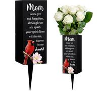 WEBEEDY Mom Cemetery Decorations for Grave with Spike Mother Memorial Cemetery Vase Cardinal Pattern Grave Flower Holder for Funeral Graveside Outdoor Yard Sympathy Memorial Gift, 8x20cm
