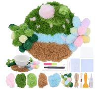 WEBEEDY Moss Latch Hook Kits for Adults, Punch Needle Coasters Kits with Hook Mesh and Instruction for Beginners, DIY Drink Coasters Needlework Crafts for Home Decor, 17x17 cm