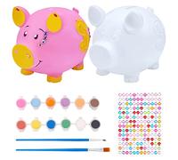 WEBEEDY Paint 2 Unbreakable Piggy Banks Money Box Kit for Adults, with 2 Paintbrushes, 12 Paint Colors and Stickers