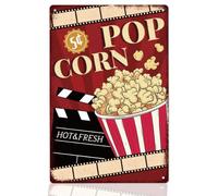 WEBEEDY Popcorn Metal Tin Sign Vintage Retro Sign Metal Movie Theater Decor Home Bars Clubs Cafes Wall Decor for Movie Theme Playroom Cinema Decorations Home Office Studio Decor, 20x30cm