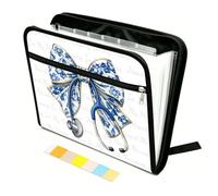 WEBEEDY Portable 13 Pockets Expanding File Folder with Labels and Zipper, Blue Bow Stethoscope Document Folder Accordion File Organizer for A4 Paper Hospital Receipt Paperwork Office, Nursing Gifts