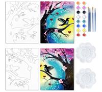 WEBEEDY Pre Drawn Canvas Bird Pre Printed Canvas Painting Kit 8x10 Inch Canvas Painting for Adults Couples Sip and Paint Party Supplies Valentine's Day Anniversary Date Night Gift,2 Pack 20x25cm