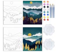 WEBEEDY Pre Drawn Canvas Landscape Theme Stretched Outline Canvas to Paint,8x10 Inch Coloring Painting Canvas Panels for Adult Sip and Paint Party Supplies Canvas Drawing Paintwork,2 Pack 20x25cm
