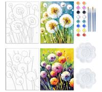 WEBEEDY Pre Drawn Canvas Paint Kit Plant Theme Pre Printed Canvas Painting 8x10 Inch Sip and Paint Kit for Beginner Favor Date Night DIY Painting Party Supplies,2 Pack 20x25cm(Dandelion)