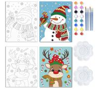 WEBEEDY Pre Drawn Canvas to Paint for Adults, Christmas Winter Sip and Paint Kit, Snowman Deer Theme Pre Printed Canvas for Adults Beginners Holiday Christmas Unique Gift Party Favor, 20 x 25cm