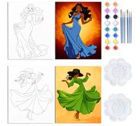 WEBEEDY Pre Drawn Stretched Afro Queen Canvas Painting Kit, Dancing Lady Black Art Pre Stretched Canvas Sip and Paint Kit for Adults Date Night Party Valentine's Day Gift Supplies,2 Pack 20x25cm