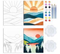 WEBEEDY Pre Drawn Stretched Canvas Painting Sunrise Sunset Sip and Paint for Adults Couple, 8 x 10 Inch Pre Printed Outline Bohemia Canvas Painting Kit for Birthday Party Favor Gift,2 Pack 20x25cm