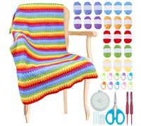WEBEEDY Rainbow Crochet Blanket Kit with Video Tutorial for Adults Beginners, Starter Learn How to Crochet Blanket Kit with Soft Yarn & Hook for Easy Knitting Christmas Craft Decor Gifts, 88x38cm