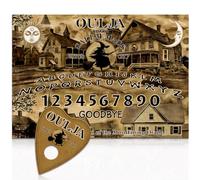 WEBEEDY Retro Witch City Spirit Board with Planchette, Wooden Talking Boards Sun and Moon Divination Board Game Halloween Decor Pendulum Boards Decision Maker Pendulum Gift for Halloween Christmas