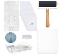 WEBEEDY Reusable Gel Printing Plate Kit DIY Printmaking Supplies with 20x25cm Gel Plate, 20 Sheets A5 Printmaking Paper, Brayer, 28 Styles Stencils, Tools, Press Rubber for Scrapbooking, Card Making