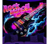 WEBEEDY Rock and Roll Guitar Blacklight Wall Tapestry UV Reactive Glow In The Dark Poster Backdrop, Rock Music Tapestry Wall Hanging Decor for Bedroom Dorm Living Room Home Halloween Decor, 150x130cm