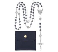 WEBEEDY Rosary Necklace Black Stone Rosary Beads with PU Leather Pouch, St Michael The Archangel Christian Necklace Rosarios Christian Gifts for Party Favors First Communion Confirmation