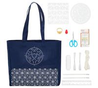WEBEEDY Sashiko Handbag Kit DIY Floral Sashiko Template Tote Bag Embroidery Bag Kit,Sashiko Pattern Starter Kit with Instructions for Beginners Craft Project Hand Sewing Kit,13.4x12.2x4.7/34x31x12cm