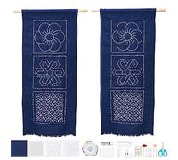 WEBEEDY Sashiko Kit DIY 2 Sets Sashiko Wall Hanging Decor Traditional Japanese Embroidery Kit with Complete Sewing Accessories