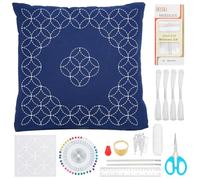 WEBEEDY Sashiko Pillowcase Kit DIY Sashiko Template Pillow Cover Set with Instruction,Japanese Decorative Throw Pillow Covers Embroidery Kit for Beginners Couch Sofa Decor,40x40cm/15.7x15.7