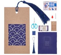 WEBEEDY Sashiko Waves Bookmark Kit for Starter Adults,Sashiko Pattern DIY Embroidery Bookmark Kit with Instruction Tassel Cards Needle for Japanese Needlework Book Lovers Gift,6.5x12cm