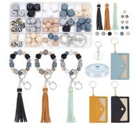 WEBEEDY Silicone Beads Keychain Making Kit Assorted Silicone Beads with 3 Styles PU Leather Card Holder Wallet for Wristlet Bracelets Necklace Keychains Jewelry Pen DIY Gift Crafts Making