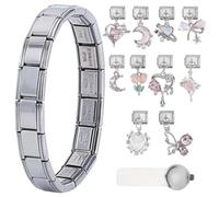 WEBEEDY Silver Italian Charm Bracelet Sets with Start Bracelet, 10 Module Charms Pendant and Opening Tool for Women, Adjustable Link Bracelets Personalized Jewerly Gift for Mother's Day Birthday