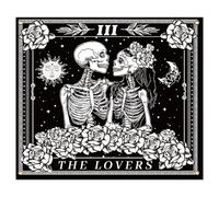 WEBEEDY Skull Lovers Halloween Backdrop Background Black and White Skeleton Photography Backdrops Gothic Dark Couple Wall Tapestry Hanging for Halloween Party Home Decoration(150x130cm/4.92x4.27ft)