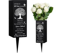 WEBEEDY Son Cemetery Vases for Grave Metal Flower Holder with Spike for Cemetery Decoration Graveside Decor Sign for Memorial Day Sympathy Funeral Gift for Loved Ones, 8x20cm, 1pc