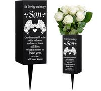 WEBEEDY Son Cemetery Vases Metal Grave Vases with Spike Wings Heart Memorial Vase Black Sympathy Cemetery Memory Sign Funeral Happy Heavenly Birthday, 8x20 cm (in Loving Memory Son), 1 Pcs