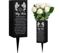 WEBEEDY Son Memorial Cemetery Vases for Grave with Spikes Angel Wing Pattern Grave Decorations for Cemetery, in Loving Memory Memorial Vases Funeral Sympathy Gift for Loss of Son, 3.1x7.9 Inch