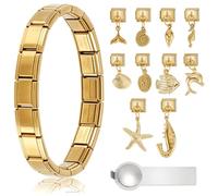 WEBEEDY Stainless Steel Gold Italian Charms Bracelet Sets with Start Bracelet,10 Pcs Marine Module Charms and Opening Tool for Women, Adjustable Removable DIY Charm Bracelets Link Module Jewelry Gifts